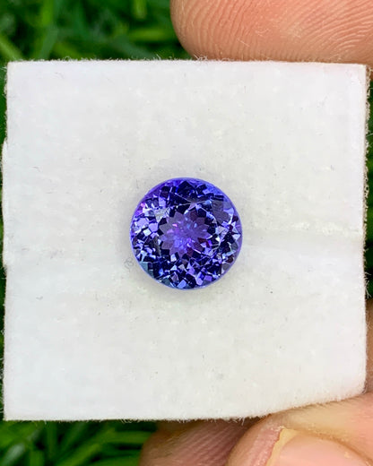 Natural Bi Color Tanzanite 1.94 Carat 7.6x7.6 MM Round Shape Faceted Gemstone