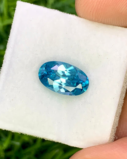 Natural Cambodian Blue Zircon 2.74 Carat 10.5x3.6 MM Oval Shape Faceted Gemstone