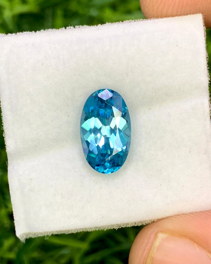 Natural Cambodian Blue Zircon 2.74 Carat 10.5x3.6 MM Oval Shape Faceted Gemstone