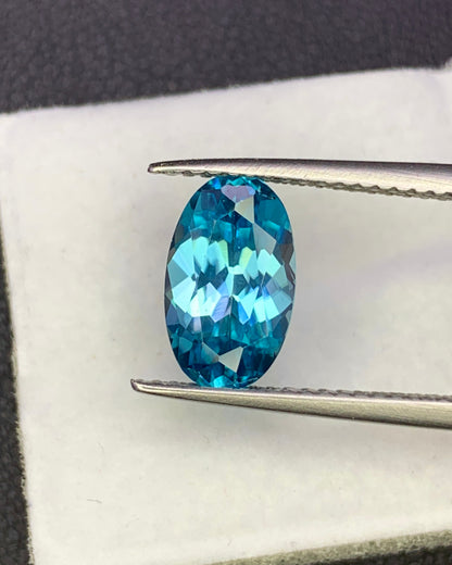 Natural Cambodian Blue Zircon 2.74 Carat 10.5x3.6 MM Oval Shape Faceted Gemstone