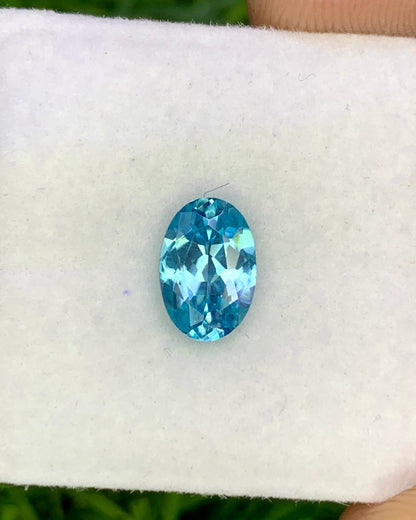 Natural Cambodian Blue Zircon 1.35 Carat 7.8x5.4 MM Oval Shape Faceted Gemstone