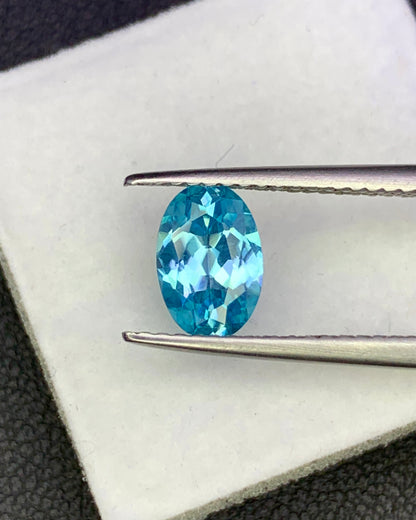 Natural Cambodian Blue Zircon 1.35 Carat 7.8x5.4 MM Oval Shape Faceted Gemstone