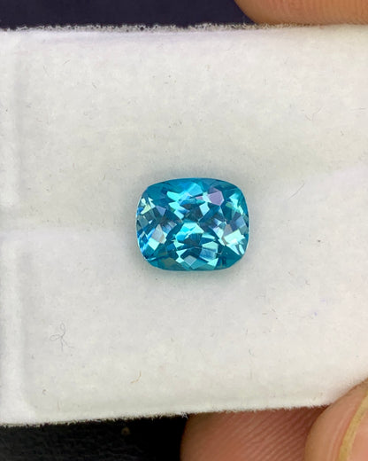 Natural Cambodian Blue Zircon 1.90 Carat 7.3x6.1 MM Cushion Shape Faceted Gemstone