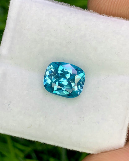 Natural Cambodian Blue Zircon 1.90 Carat 7.3x6.1 MM Cushion Shape Faceted Gemstone