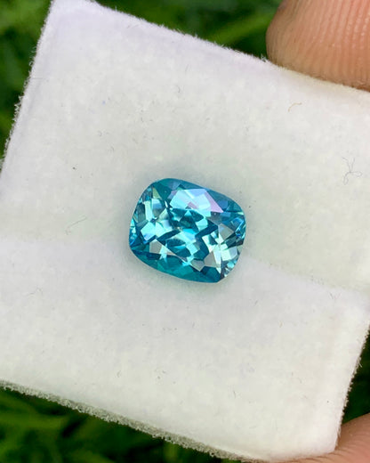 Natural Cambodian Blue Zircon 1.90 Carat 7.3x6.1 MM Cushion Shape Faceted Gemstone