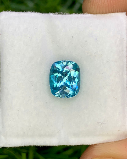 Natural Cambodian Blue Zircon 1.90 Carat 7.3x6.1 MM Cushion Shape Faceted Gemstone