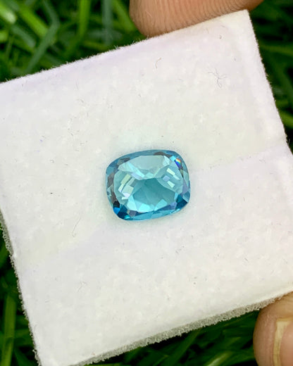 Natural Cambodian Blue Zircon 1.90 Carat 7.3x6.1 MM Cushion Shape Faceted Gemstone