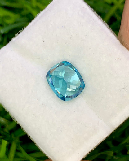 Natural Cambodian Blue Zircon 1.90 Carat 7.3x6.1 MM Cushion Shape Faceted Gemstone