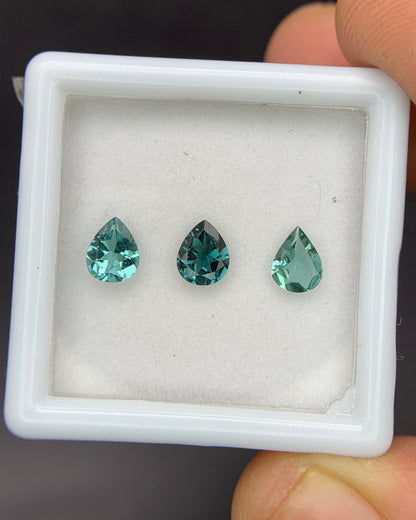 Natural Indicolite Tourmaline Lot 0.81 Carat 5x4 MM Pear Shape Faceted Gemstone 3 Piece Lot
