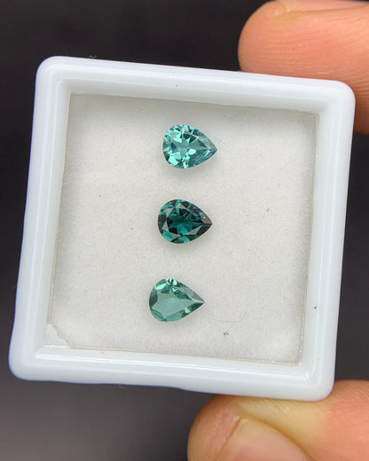 Natural Indicolite Tourmaline Lot 0.81 Carat 5x4 MM Pear Shape Faceted Gemstone 3 Piece Lot