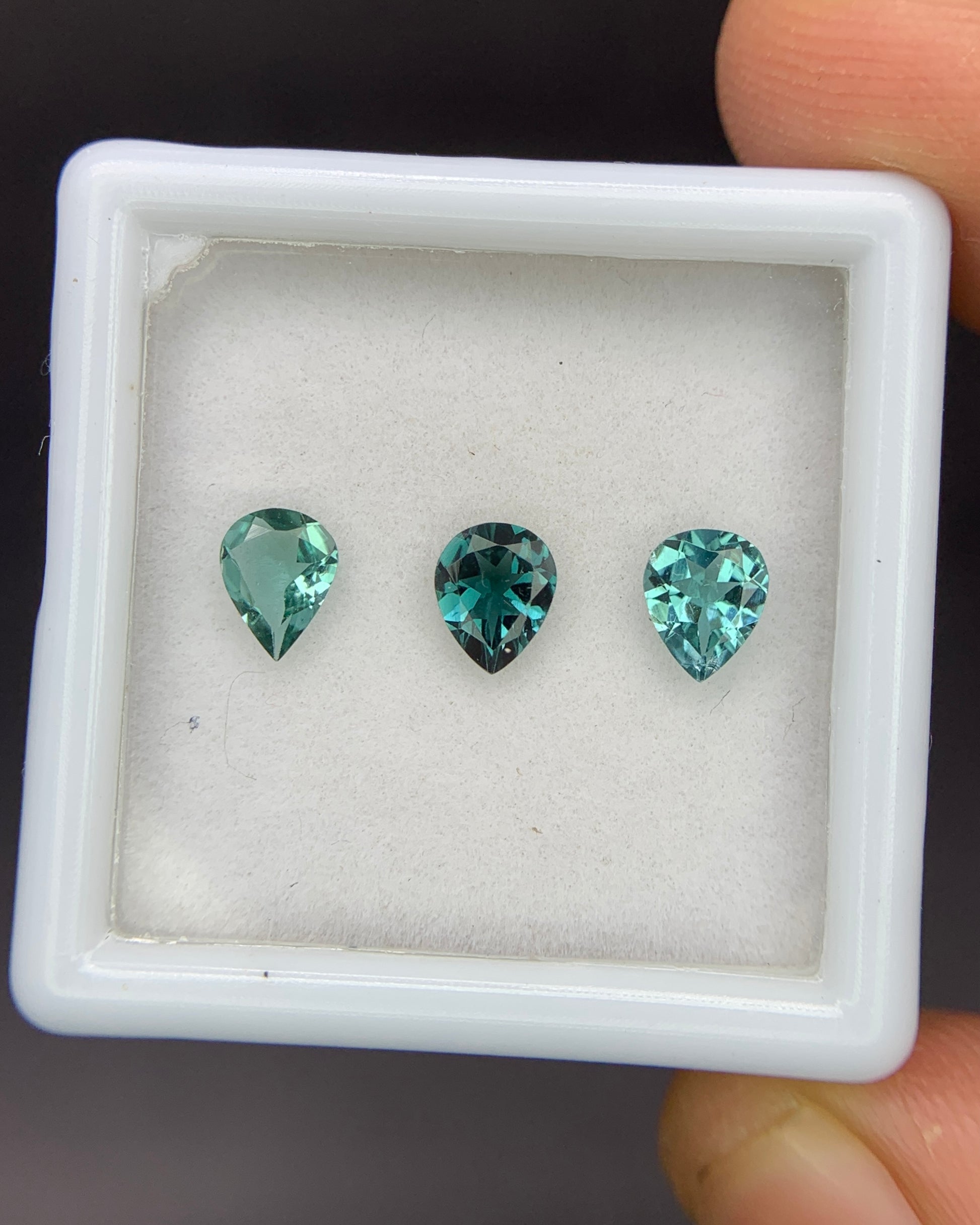 Natural Indicolite Tourmaline Lot 0.81 Carat 5x4 MM Pear Shape Faceted Gemstone 3 Piece Lot