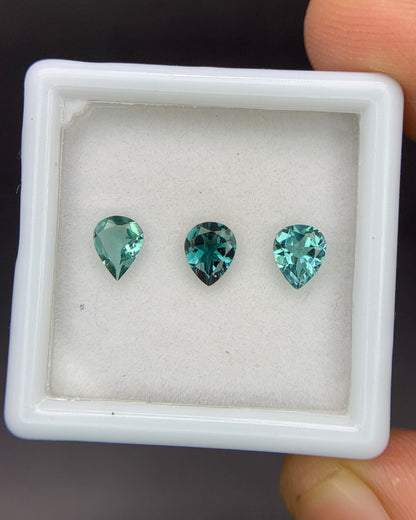 Natural Indicolite Tourmaline Lot 0.81 Carat 5x4 MM Pear Shape Faceted Gemstone 3 Piece Lot