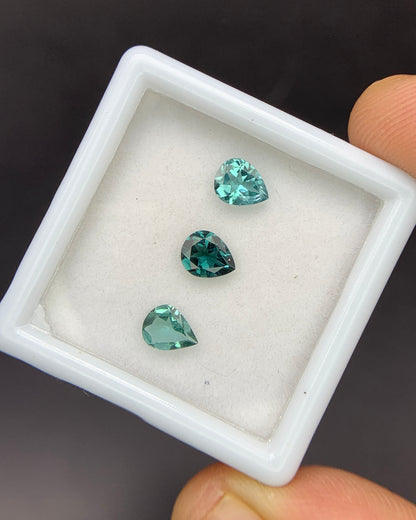 Natural Indicolite Tourmaline Lot 0.81 Carat 5x4 MM Pear Shape Faceted Gemstone 3 Piece Lot