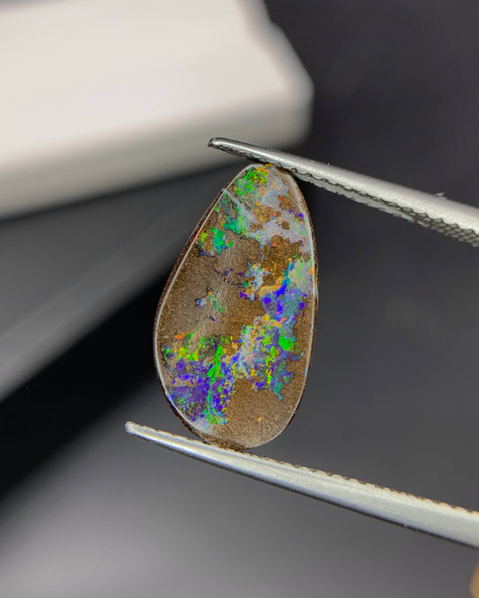Natural Australian Boulder Opal 2.49 Carat 15.5x8.4 MM Fancy Shape Cabochon Gemstone 