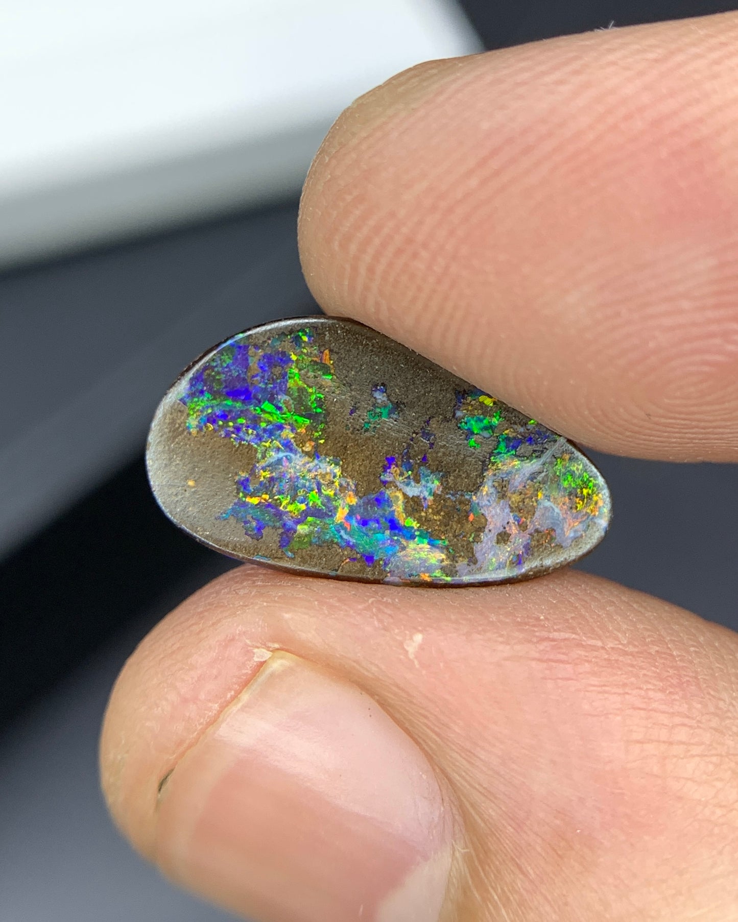 Natural Australian Boulder Opal 2.49 Carat 15.5x8.4 MM Fancy Shape Cabochon Gemstone 
