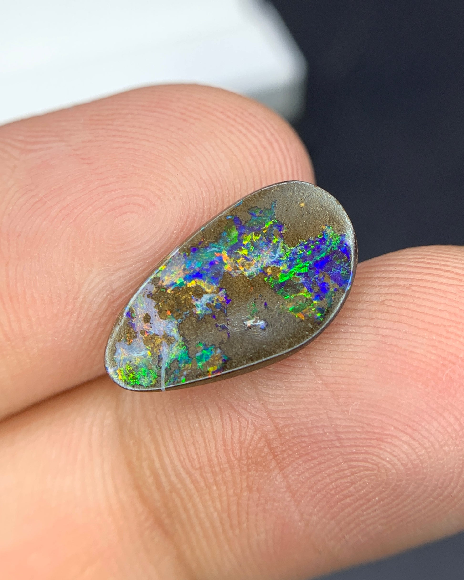 Natural Australian Boulder Opal 2.49 Carat 15.5x8.4 MM Fancy Shape Cabochon Gemstone 