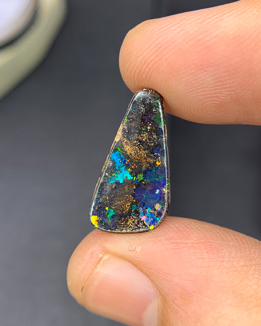 Natural Australian Boulder Opal 3.01 Carat 17.5x9.5 MM Fancy Shape Cabochon Gemstone 