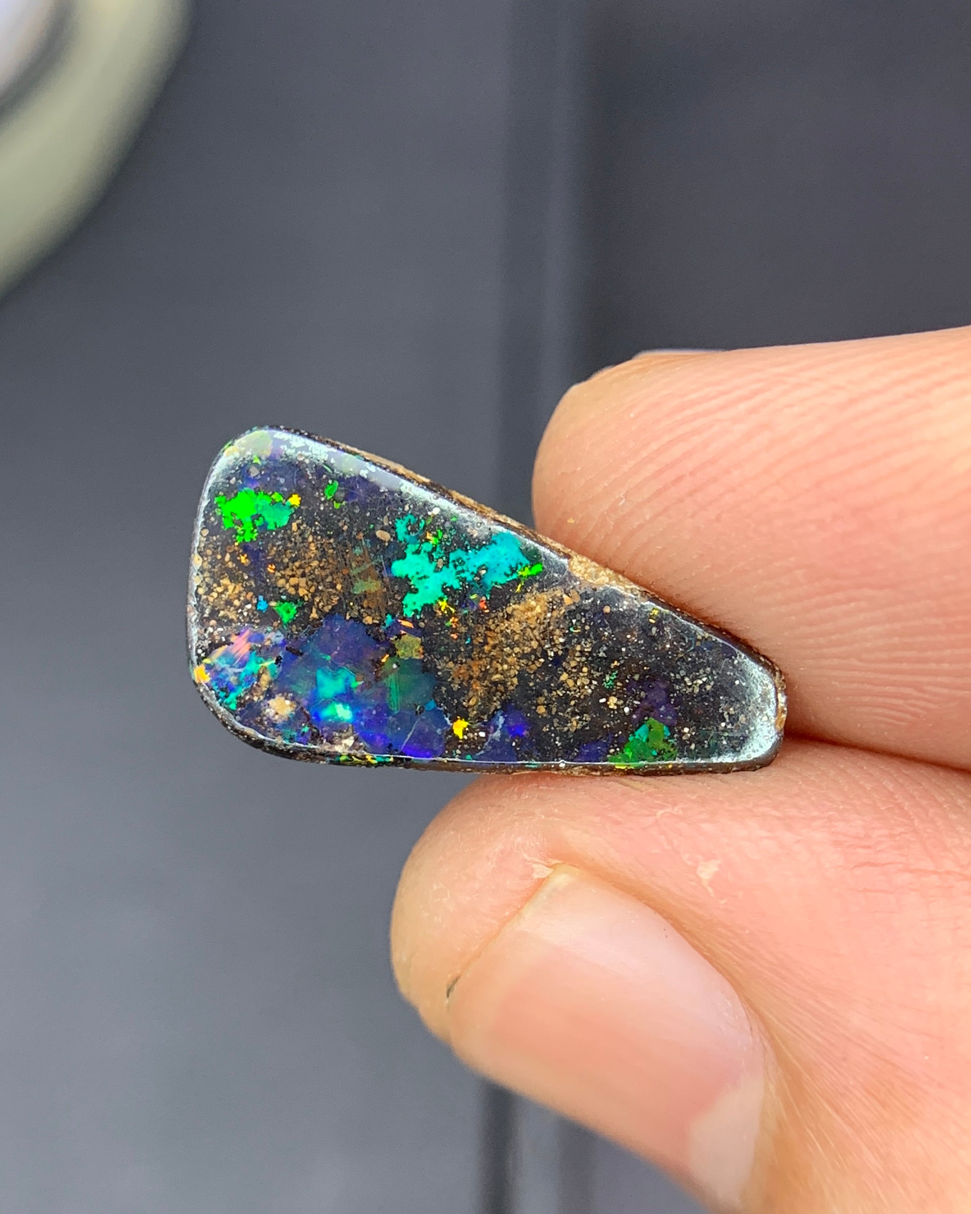 Natural Australian Boulder Opal 3.01 Carat 17.5x9.5 MM Fancy Shape Cabochon Gemstone 