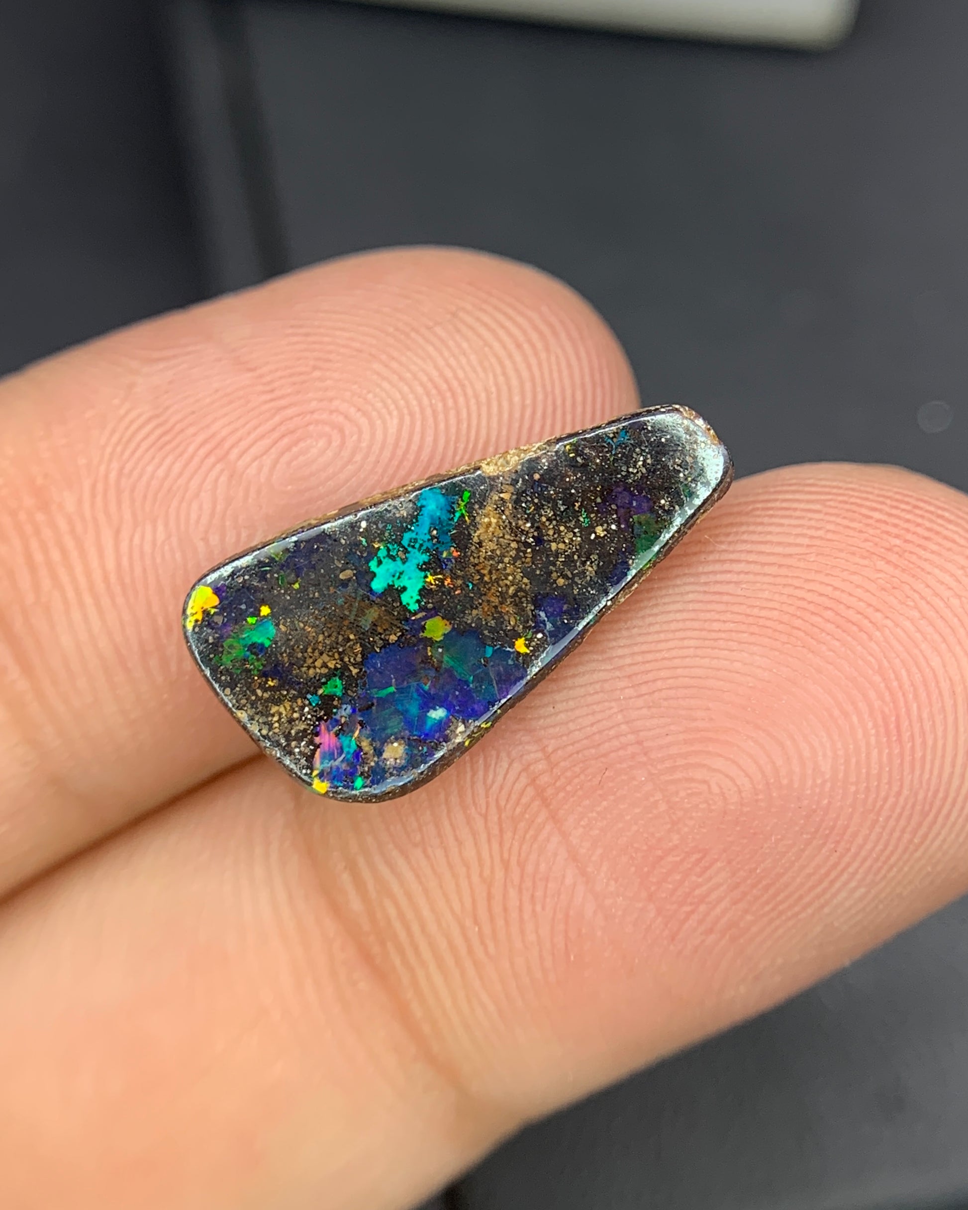 Natural Australian Boulder Opal 3.01 Carat 17.5x9.5 MM Fancy Shape Cabochon Gemstone 