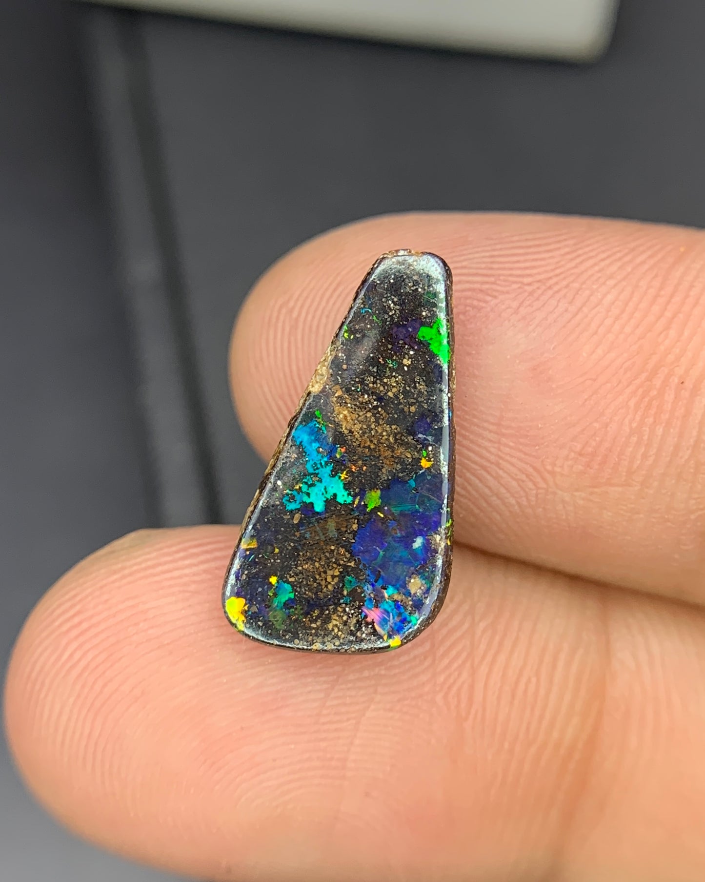 Natural Australian Boulder Opal 3.01 Carat 17.5x9.5 MM Fancy Shape Cabochon Gemstone 