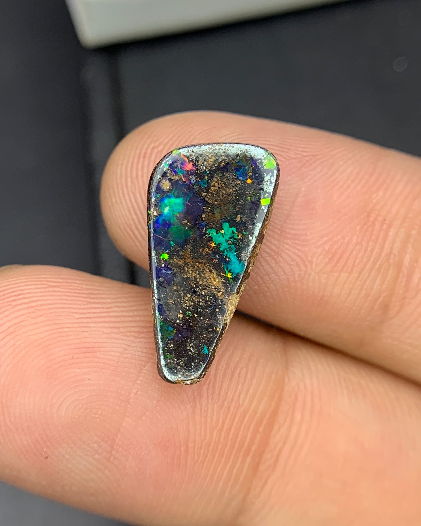 Natural Australian Boulder Opal 3.01 Carat 17.5x9.5 MM Fancy Shape Cabochon Gemstone 