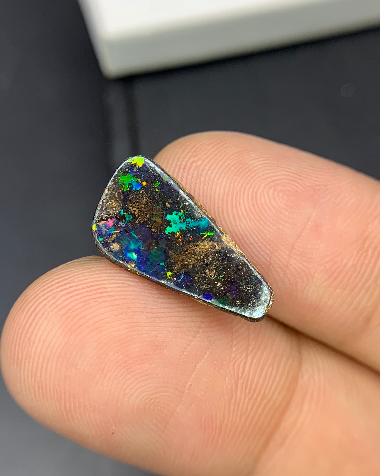 Natural Australian Boulder Opal 3.01 Carat 17.5x9.5 MM Fancy Shape Cabochon Gemstone 