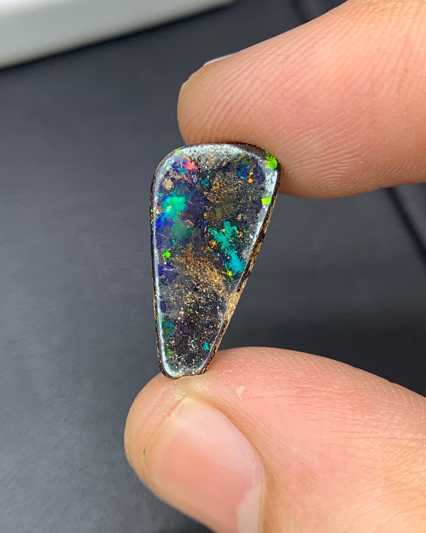 Natural Australian Boulder Opal 3.01 Carat 17.5x9.5 MM Fancy Shape Cabochon Gemstone 
