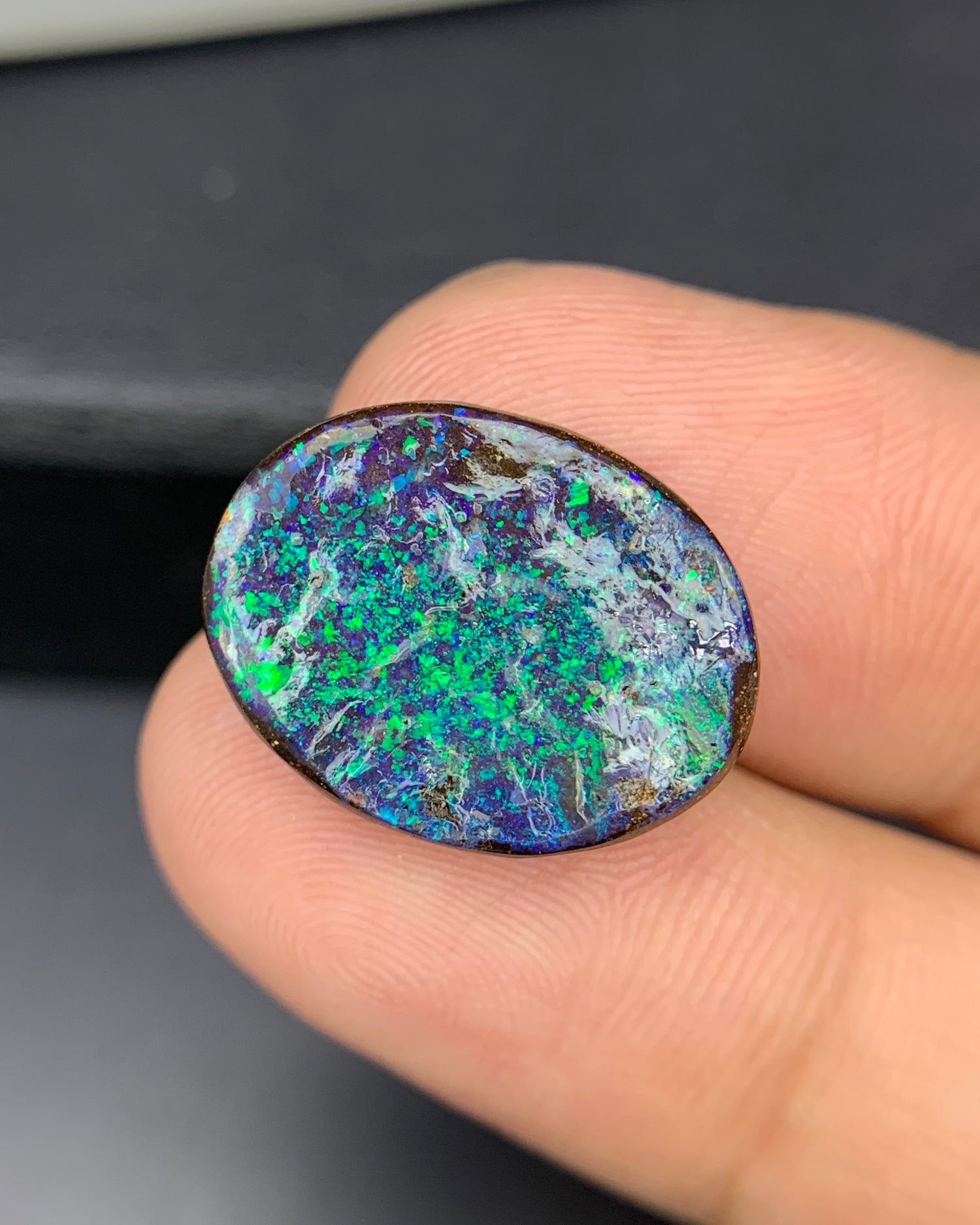 Natural Australian Boulder Opal 10.13 Carat 17.9x14.1 MM Oval Shape Cabochon Gemstone 