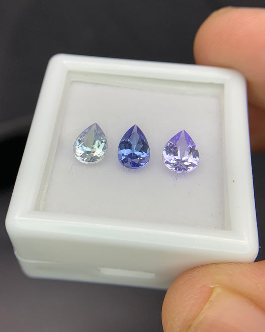 Natural Bi Color/Blue/Pink Tanzanite Lot 1.77 Carat Mix Size Pear Shape Faceted Gemstone 3 Piece Lot 