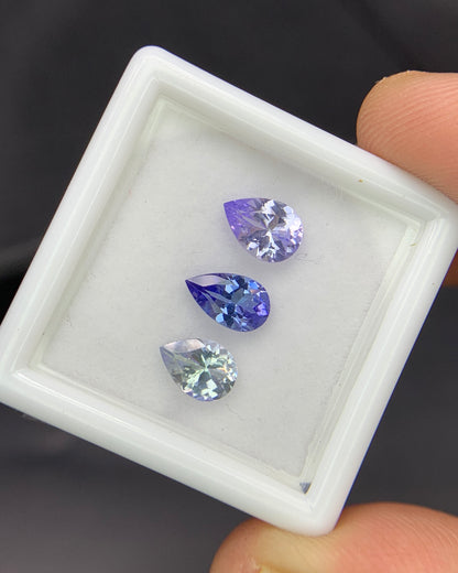 Natural Bi Color/Blue/Pink Tanzanite Lot 1.77 Carat Mix Size Pear Shape Faceted Gemstone 3 Piece Lot 
