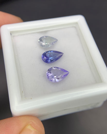 Natural Bi Color/Blue/Pink Tanzanite Lot 1.77 Carat Mix Size Pear Shape Faceted Gemstone 3 Piece Lot 