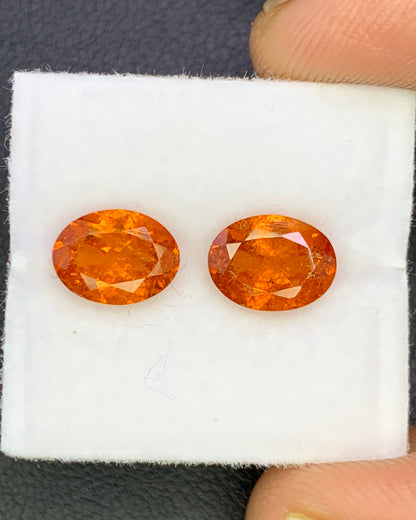 Natural Spessartite Garnet Lot 3.23 Carat 8x6 MM Oval Shape Faceted Gemstone 2 Piece Lot