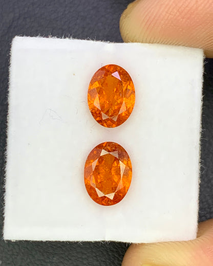 Natural Spessartite Garnet Lot 3.23 Carat 8x6 MM Oval Shape Faceted Gemstone 2 Piece Lot