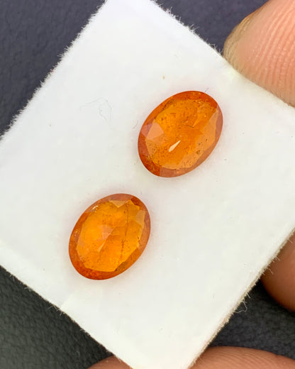 Natural Spessartite Garnet Lot 3.23 Carat 8x6 MM Oval Shape Faceted Gemstone 2 Piece Lot