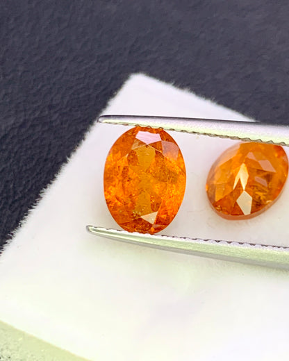 Natural Spessartite Garnet Lot 3.23 Carat 8x6 MM Oval Shape Faceted Gemstone 2 Piece Lot