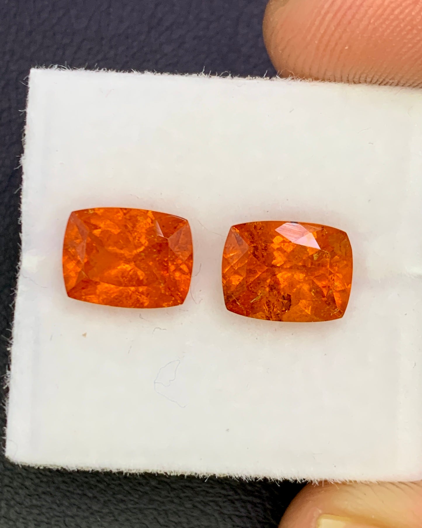 Natural Spessartite Garnet Lot 4.33 Carat 8x6 MM Cushion Shape Faceted Gemstone 2 Piece Lot