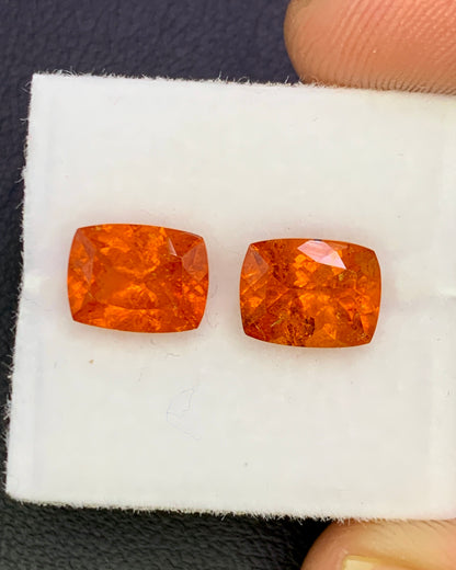 Natural Spessartite Garnet Lot 4.33 Carat 8x6 MM Cushion Shape Faceted Gemstone 2 Piece Lot