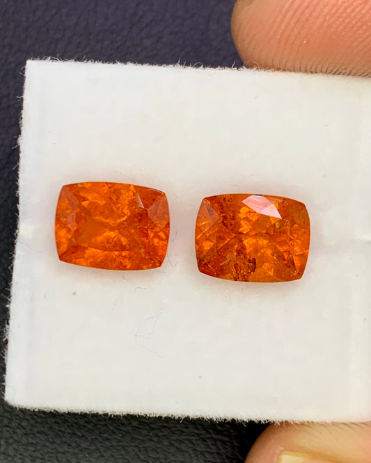 Natural Spessartite Garnet Lot 4.33 Carat 8x6 MM Cushion Shape Faceted Gemstone 2 Piece Lot