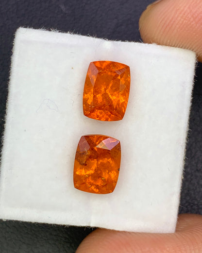 Natural Spessartite Garnet Lot 4.33 Carat 8x6 MM Cushion Shape Faceted Gemstone 2 Piece Lot