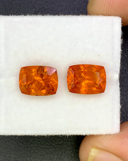 Natural Spessartite Garnet Lot 4.33 Carat 8x6 MM Cushion Shape Faceted Gemstone 2 Piece Lot