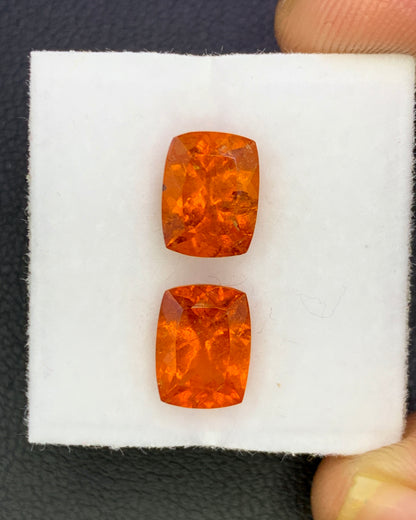 Natural Spessartite Garnet Lot 4.33 Carat 8x6 MM Cushion Shape Faceted Gemstone 2 Piece Lot