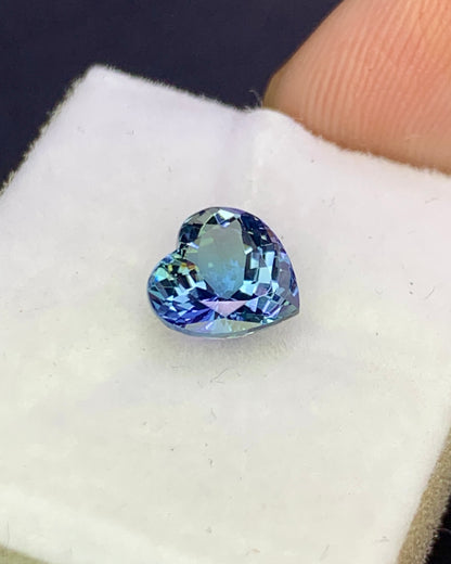 Natural Bi Color Tanzanite 1.36 Carat 7.6x6.8 MM Heart Shape Faceted Gemstone