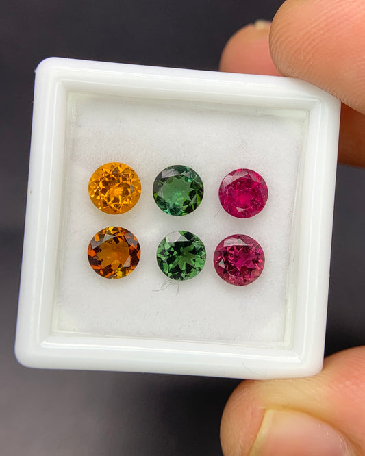 Natural Multi Color Tourmaline Lot 2.82 Carat 5x5 MM Round Shape Faceted Gemstone 6 Piece Lot 