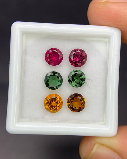Natural Multi Color Tourmaline Lot 2.82 Carat 5x5 MM Round Shape Faceted Gemstone 6 Piece Lot 