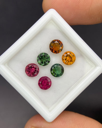Natural Multi Color Tourmaline Lot 2.82 Carat 5x5 MM Round Shape Faceted Gemstone 6 Piece Lot 