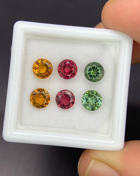 Natural Multi Color Tourmaline Lot 2.87 Carat 5x5 MM Round Shape Faceted Gemstone 6 Piece Lot 