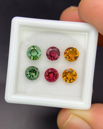 Natural Multi Color Tourmaline Lot 2.87 Carat 5x5 MM Round Shape Faceted Gemstone 6 Piece Lot 