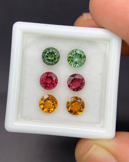 Natural Multi Color Tourmaline Lot 2.87 Carat 5x5 MM Round Shape Faceted Gemstone 6 Piece Lot 