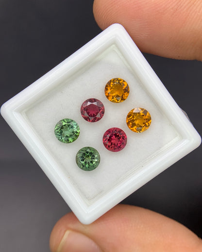 Natural Multi Color Tourmaline Lot 2.87 Carat 5x5 MM Round Shape Faceted Gemstone 6 Piece Lot 