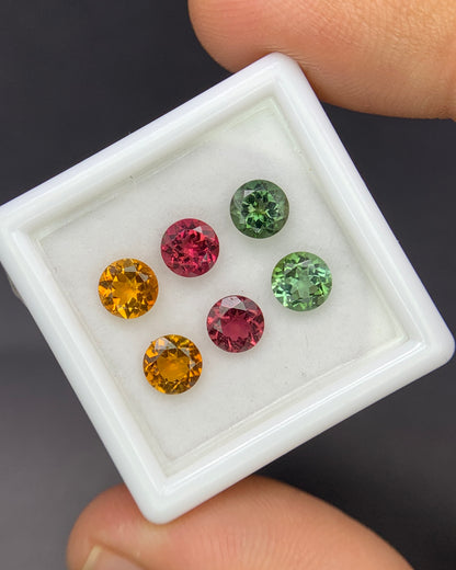 Natural Multi Color Tourmaline Lot 2.87 Carat 5x5 MM Round Shape Faceted Gemstone 6 Piece Lot 